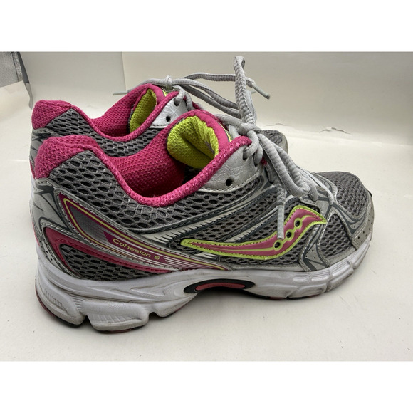 Saucony Women's Cohesion 6 Running Shoes Sneakers Size 7 Gray Pink Neon *USED... - Picture 2 of 16